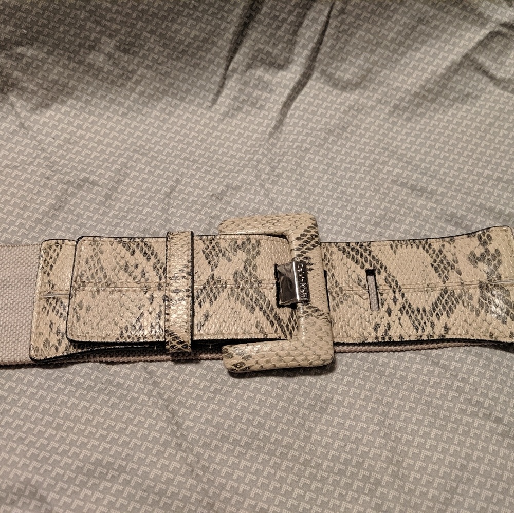 Calvin Klein cream, snake print belt